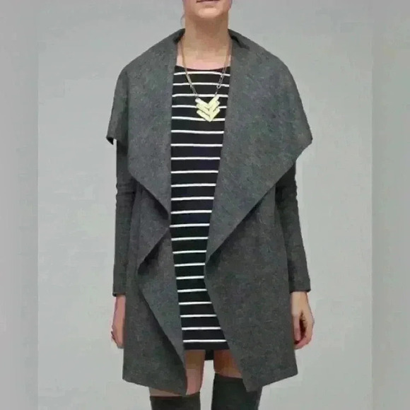 Waterfall open Front, Long Sleeve Draped Gray Sweater Wrap Coat - Picture 1 of 4